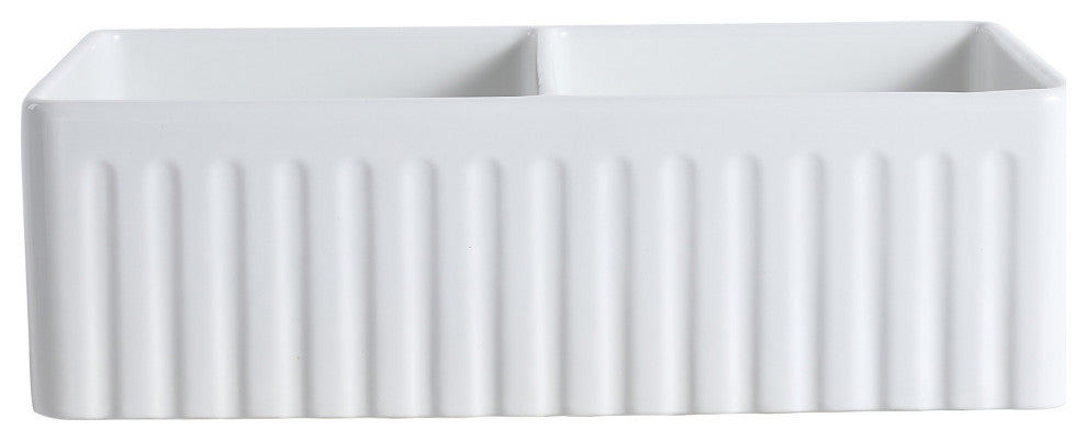 White Ceramic 33 in. Double Bowl Farmhouse Apron Kitchen Sink with Basket Strain