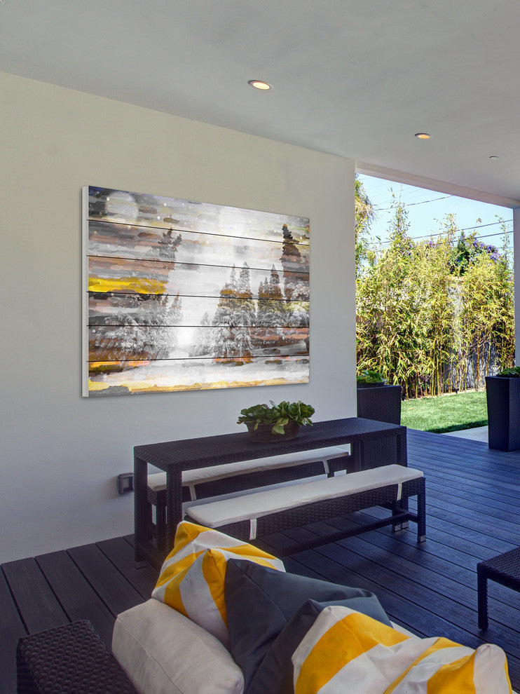 "Tree Snow" Painting Print on White Wood