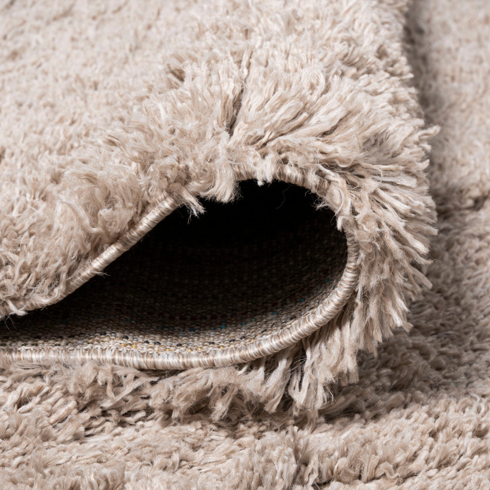 Groovy Solid Shag Rug, Beige, 2x8