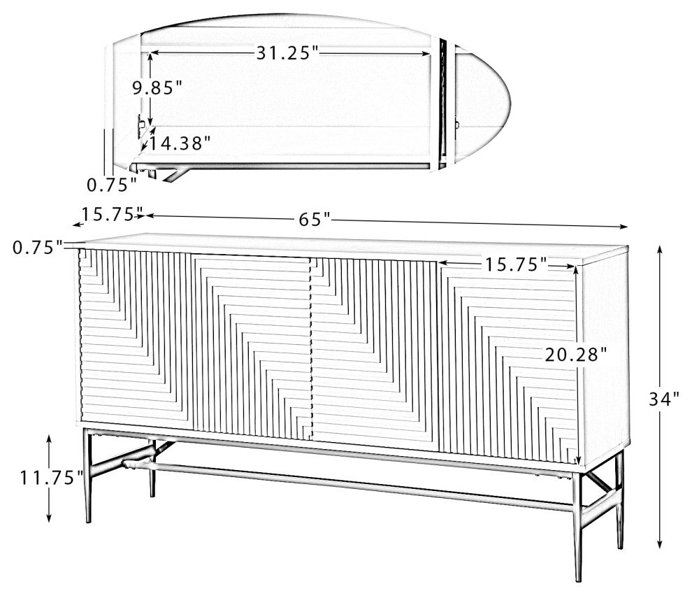 Julian Contemporary 4 Door Sideboard, Walnut