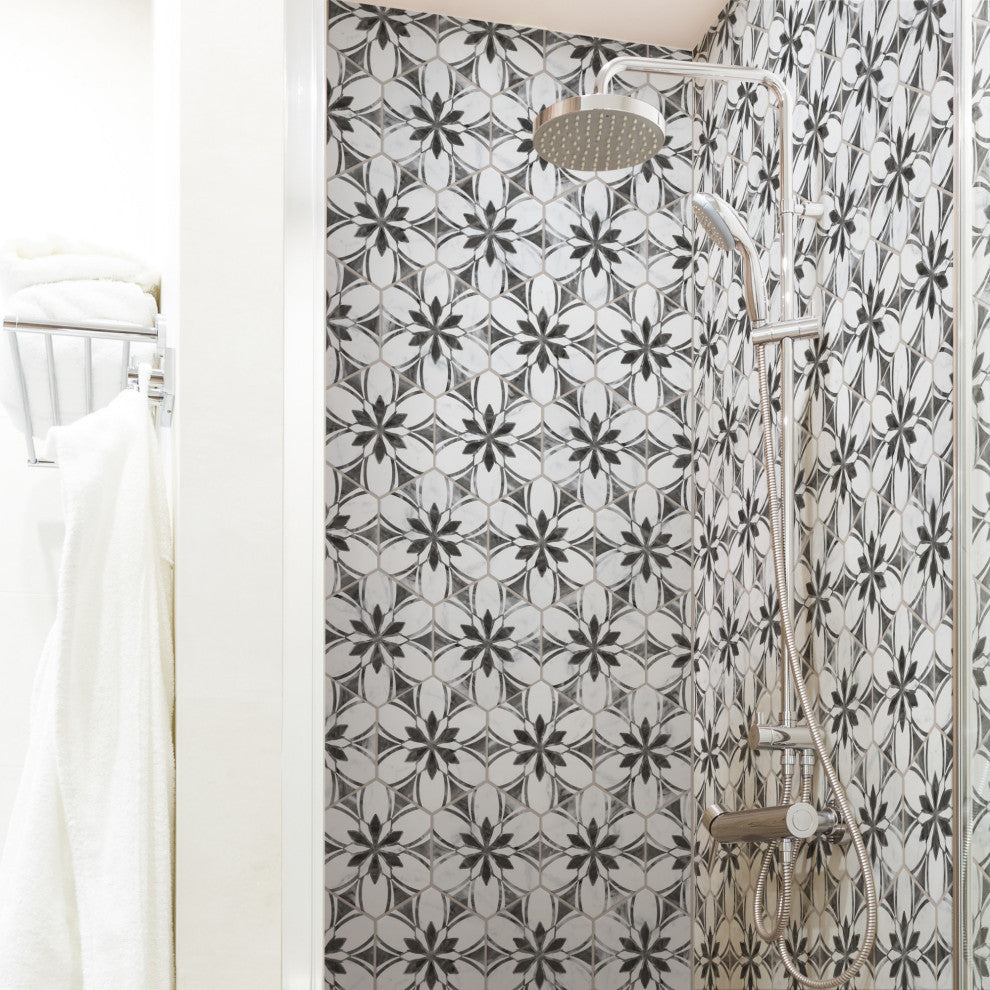 Classico Bardiglio Hex Porcelain Floor and Wall Tile Sample, Black