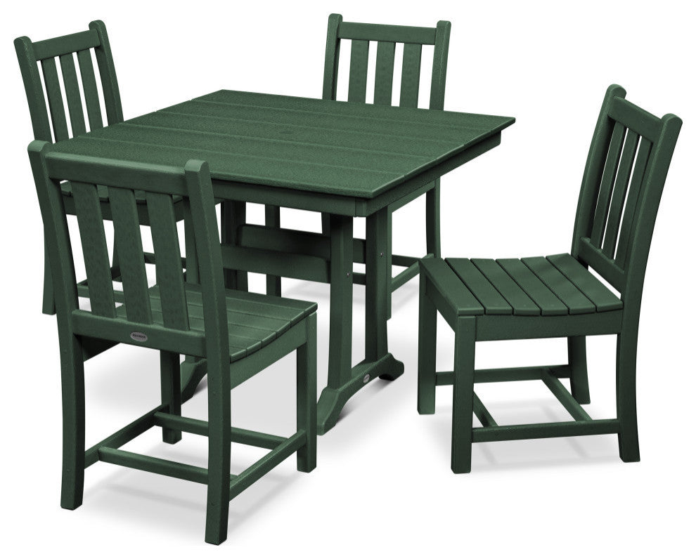 POLYWOOD Traditional Garden 5-Piece Farmhouse Dining Set, Green