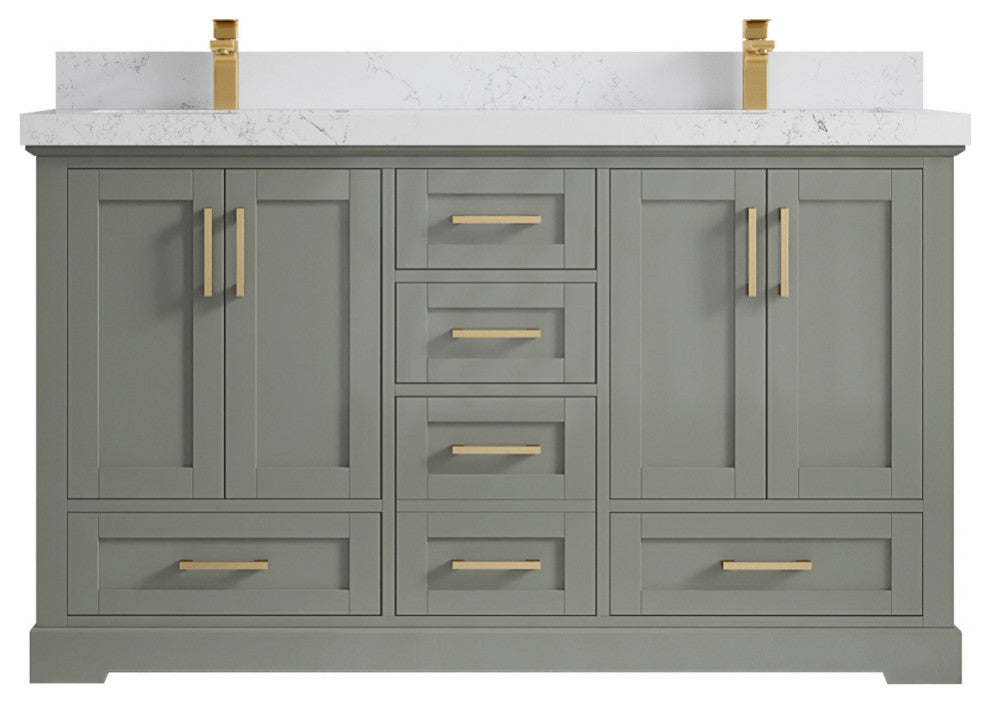 Boston 60 Double Bathroom Vanity in Evergreen 2" Empira Quartz
