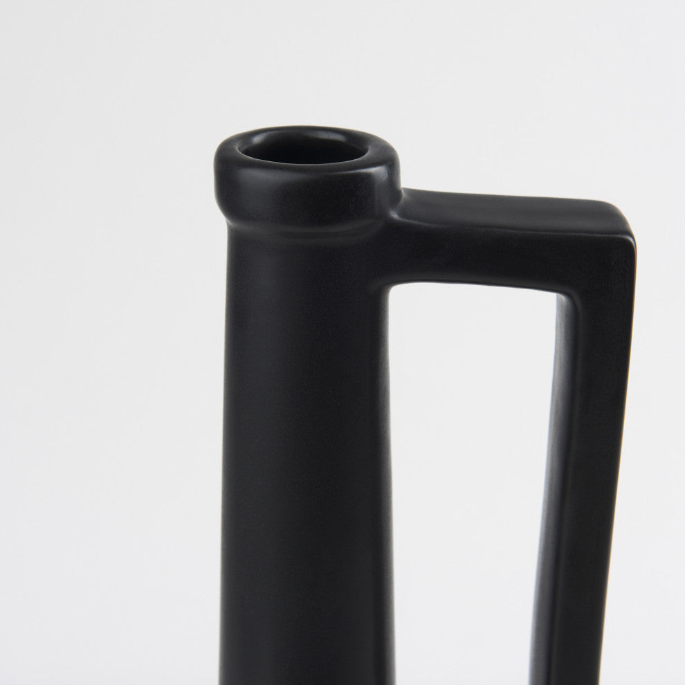 Burton Black Ceramic Jug Style Vase, 16"