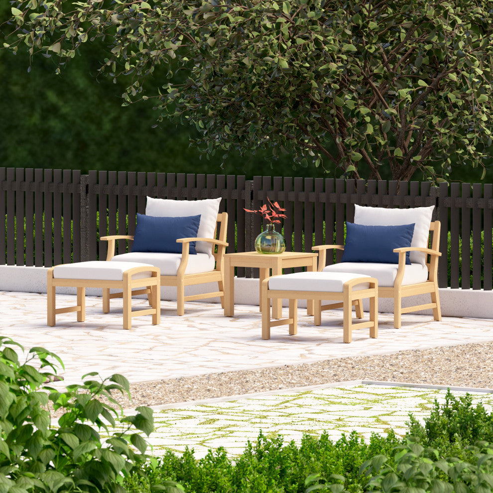 Kooper 5 Piece Sunbrella Outdoor Patio Club Chair and Ottoman Set, Bliss Ink