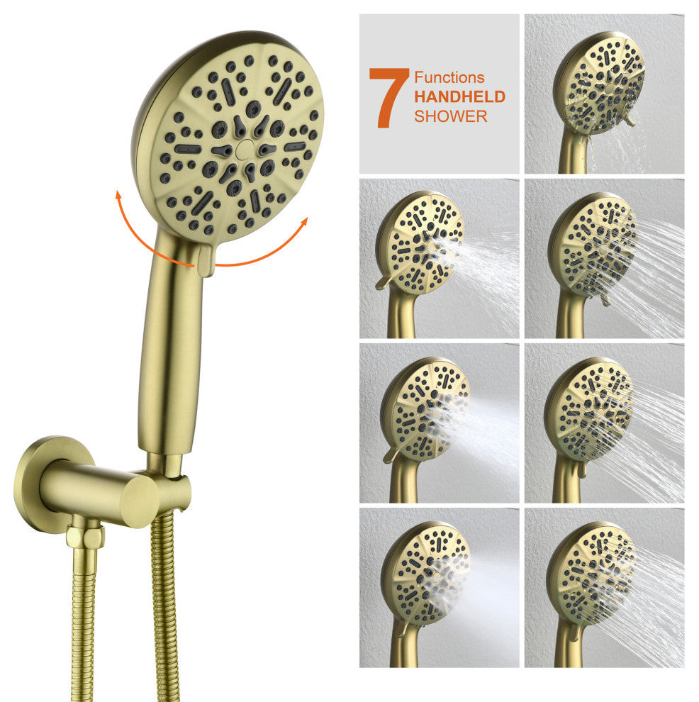 Wellfor Shower Faucet Set, 10" Ceiling Shower Head, Handheld Shower, Tub Spout, Brushed Gold