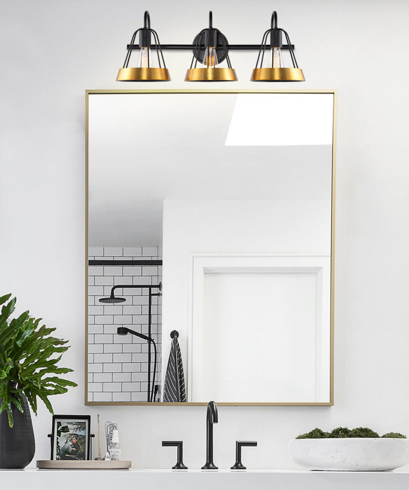 Kira Home Hayes 25" Farmhouse Metal Cage / Bathroom Light, Conic Metal Shades