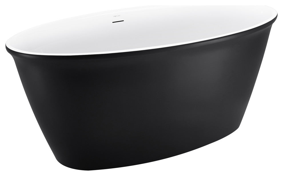 59" Acrylic Freestanding Oval Non-Whirlpool Soaking Bathtub, Black White
