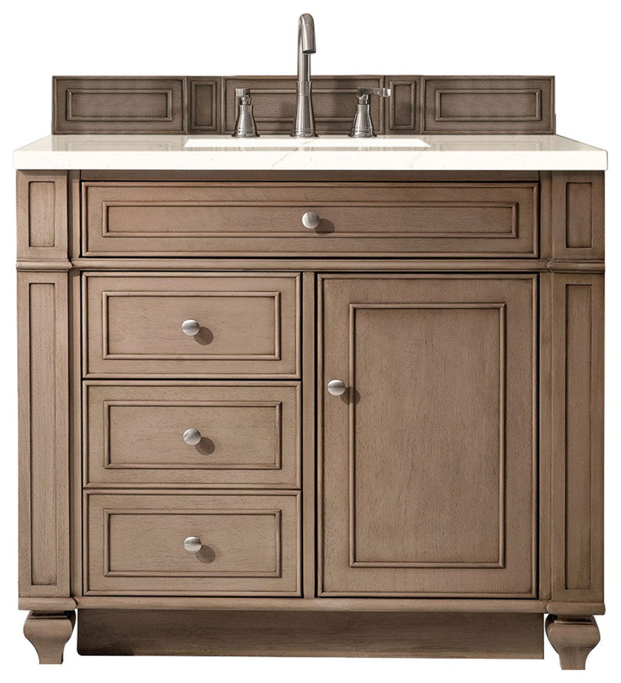 Bristol 36" Single Vanity Whitewashed Walnut, Eternal Marfil Quartz