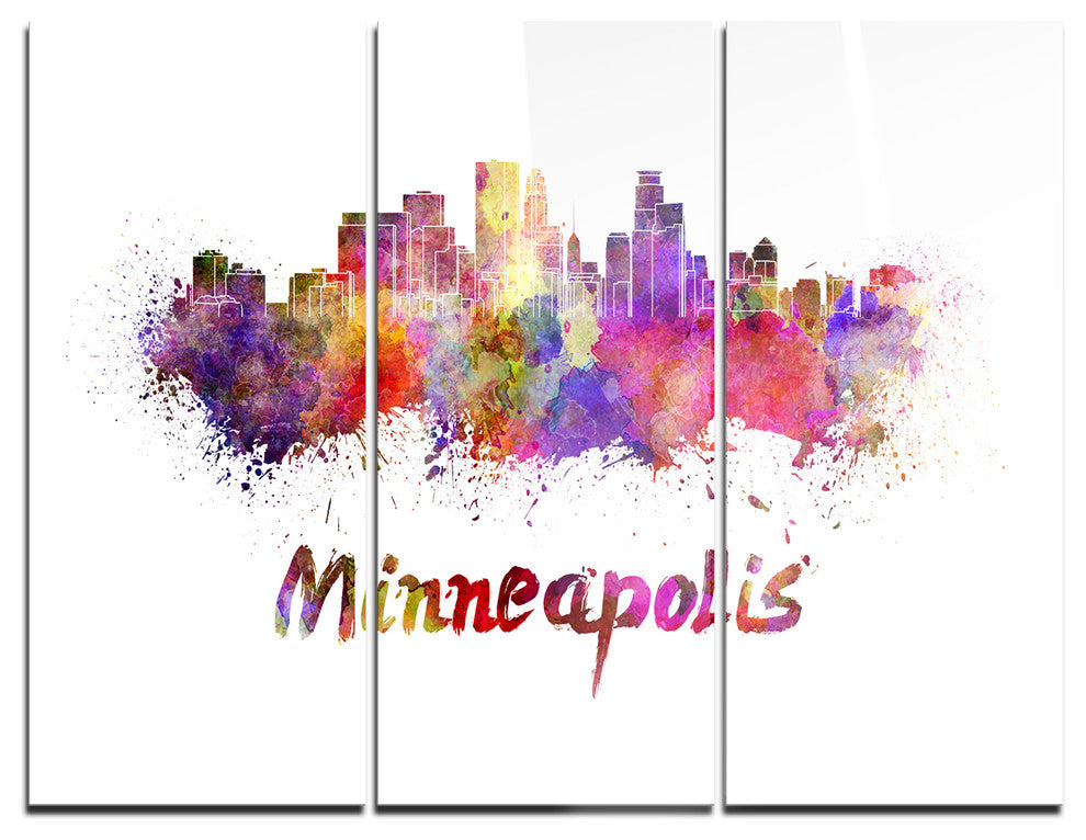"Minneapolis Skyline" Glossy Metal Wall Art, 3 Panels, 36"x28"