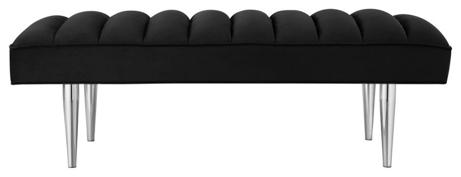 53" Black And Silver Upholstered Velvet Bench