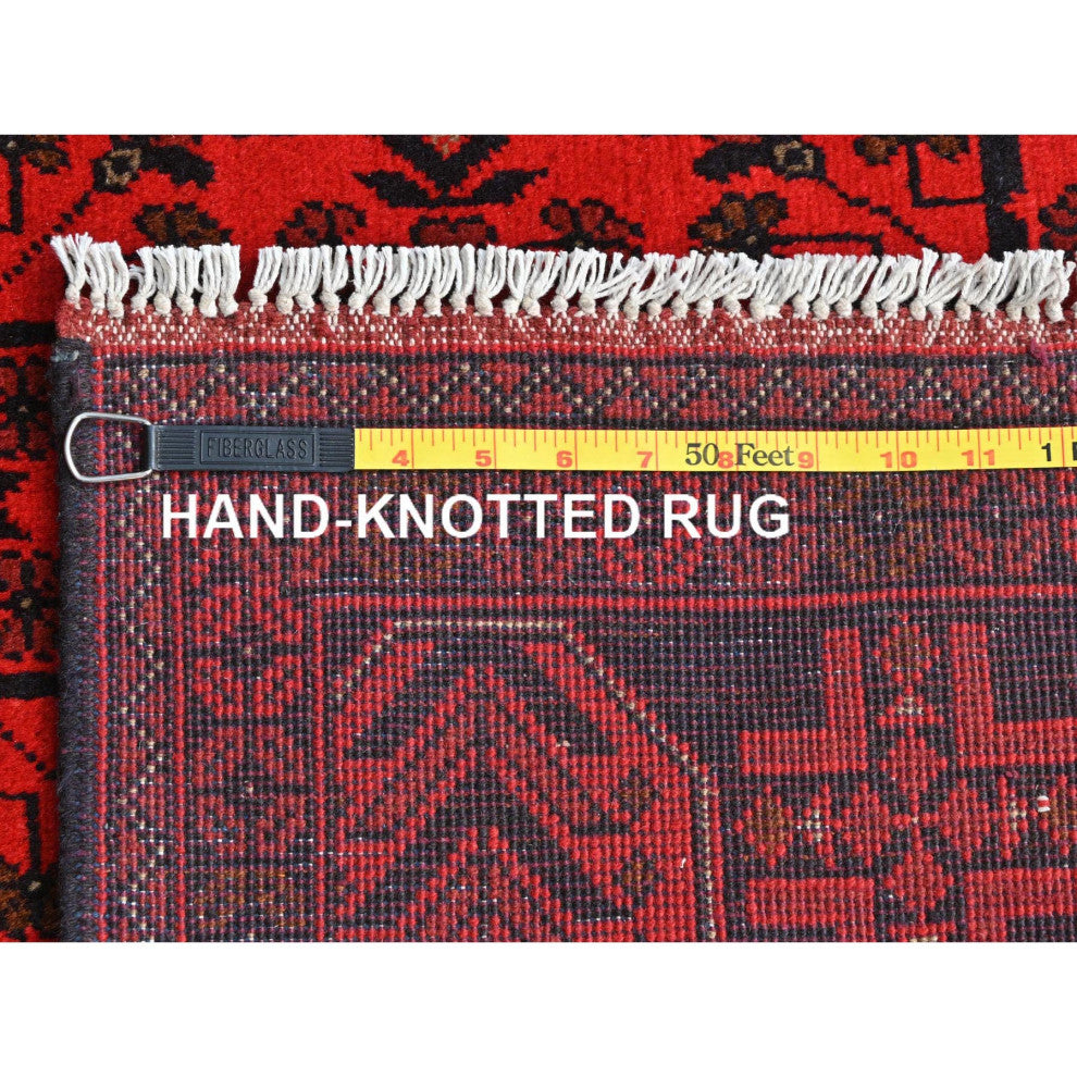 Red, Afghan Andkhoy, Wool, Hand Knotted Oriental Rug, 4'2"x6'5"