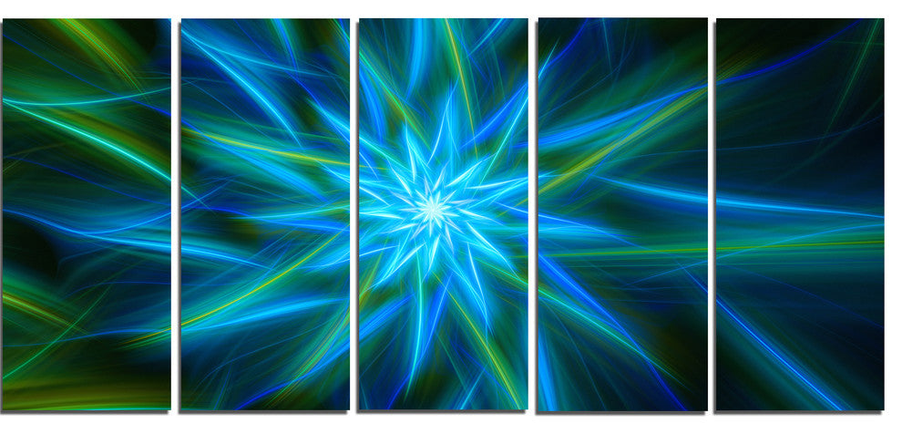 Shining Turquoise Exotic Flower, Floral Canvas Art Print, 60"x28", 5 Panels