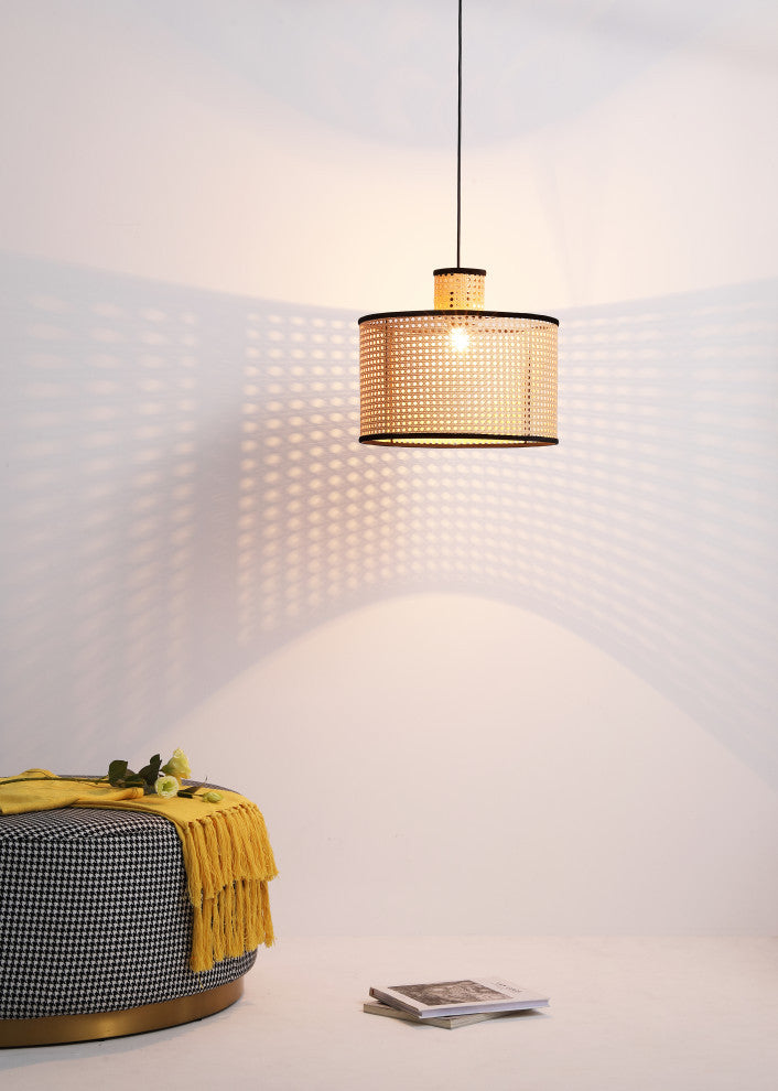 Vidalite Nakuv Rattan And Velvet Pendant Light, Large