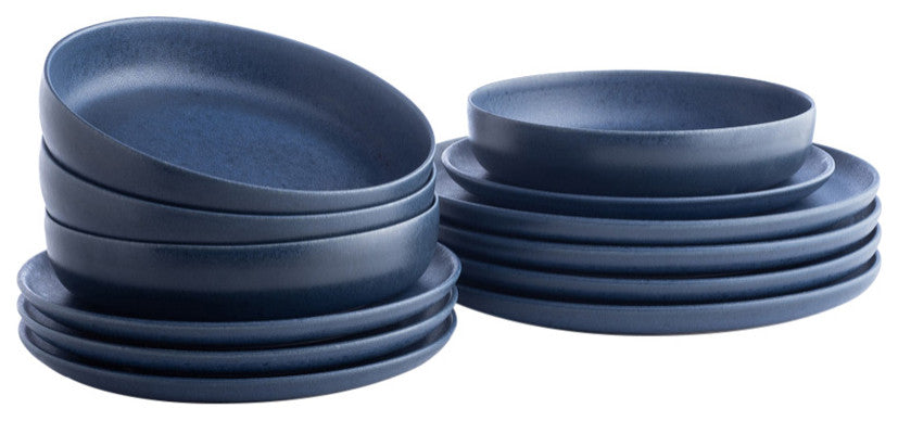 Porto by Stone Lain Macchio Stoneware Dinnerware Set, Blue Matte, 12-Piece