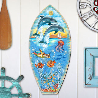 Sea Creatures Surfing Board Door Decor Coastal Holiday Decor