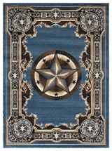 Allstar Western Area Rug Texas Star design, Blue, 5x7
