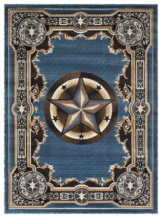 Allstar Western Area Rug Texas Star design, Blue, 5x7
