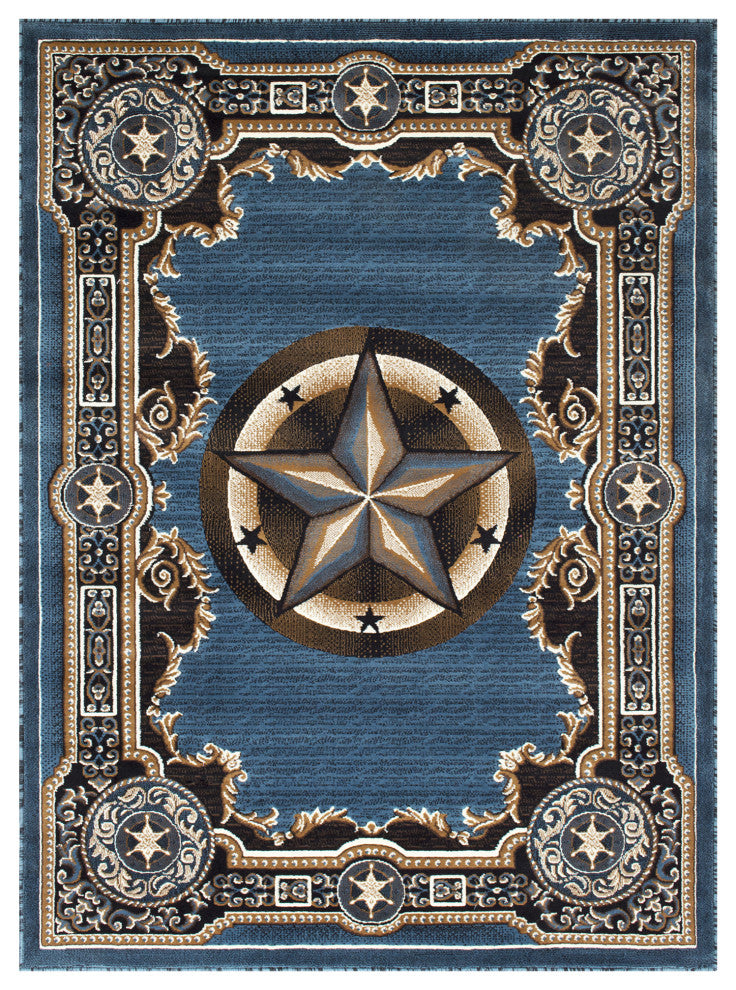 Allstar Western Area Rug Texas Star design, Blue, 5x7