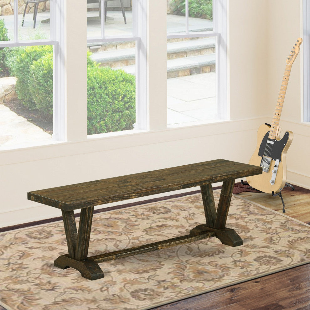 East West Furniture V-Style 15x60" Wood Dining Bench in Jacobean Brown