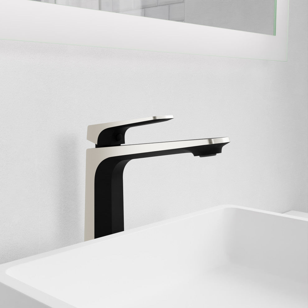 1-Handle Bathroom Vessel Sink Faucet, Matte Black and Brushed Nickel