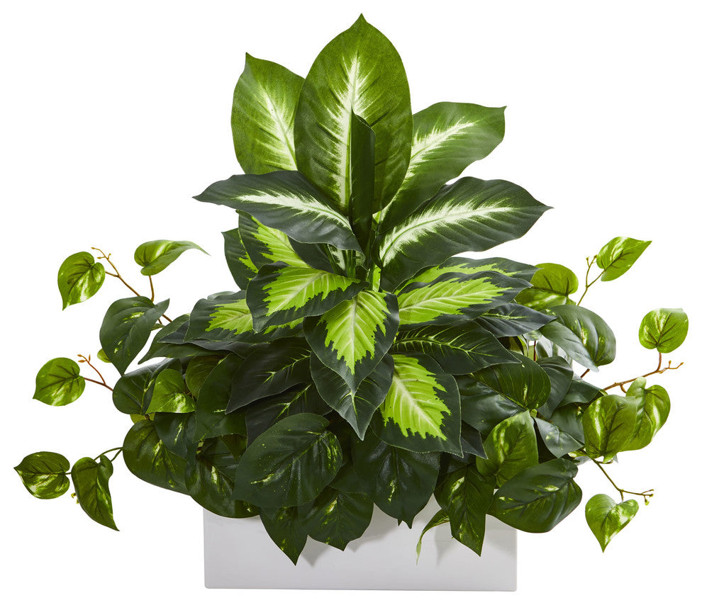 Golden Dieffenbachia and Pothos Artificial Plant