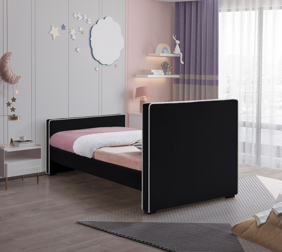 Dillard Velvet Upholstered Bed, Black, Twin