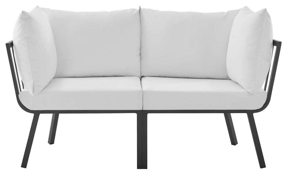 Lounge Loveseat Sofa, Aluminum, Metal, Gray White, Modern, Outdoor Patio