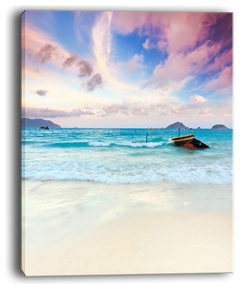"Exotic Seashore Sunset Over Blue Sea" Seascape Art Canvas, 12"x20"