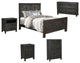 Abigail Floral Carved Solid Wood Queen Panel Bed, Black, Queen
