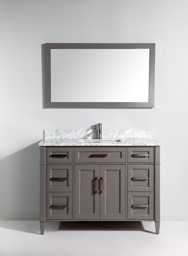 Vanity Set With Carrara Marble Top, 48", Gray, Led Touch-Switch Mirror