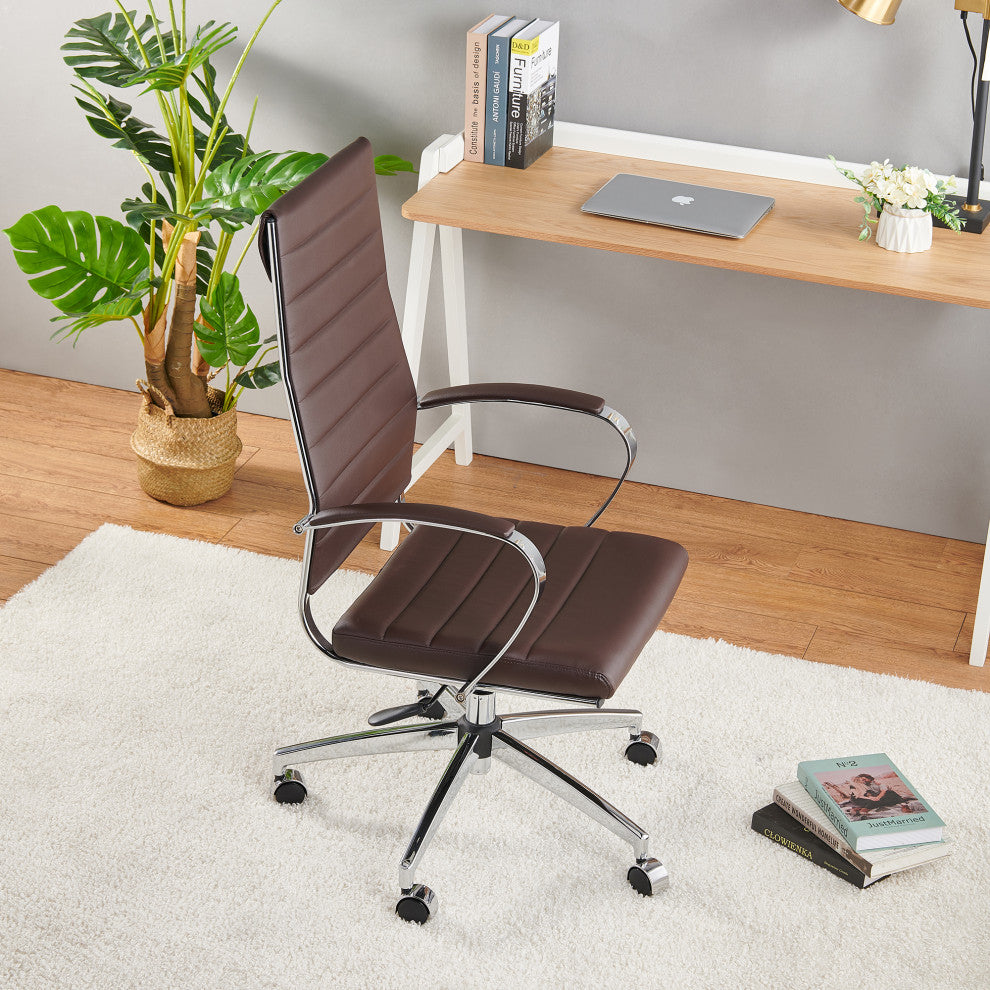 LUXMOD High Back Adjustable Swivel Computer Chair, Brown