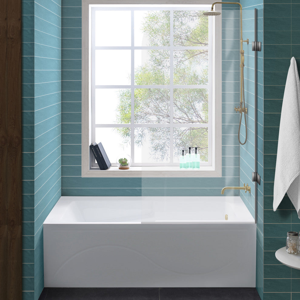 Ivy Alcove Soaking Bathtub With Apron Skirt, 60"x30", Right Hand Drain