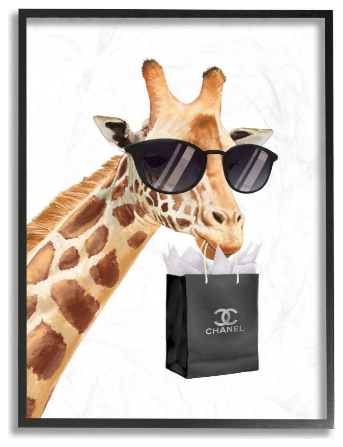 Stupell Industries Glam Fashion Giraffe Animal Painting, 11"x14", Black Framed