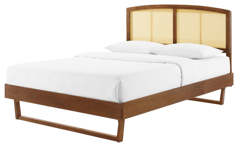 Platform Bed Frame, King Size, Wood, Brown Walnut, Modern Mid-Century, Bedroom