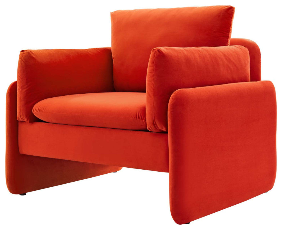 Armchair Accent Chair, Velvet, Orange, Modern, Living Lounge Hotel Hospitality