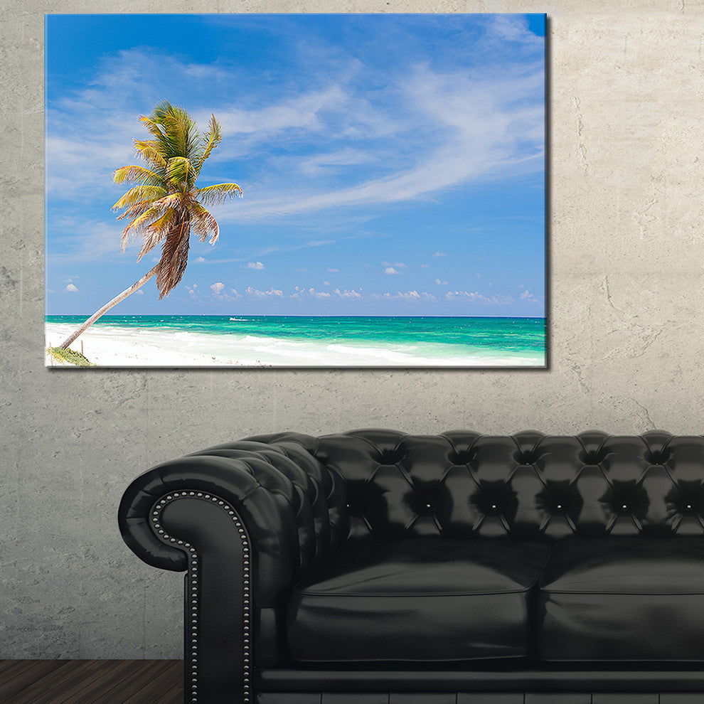 "Solitary Coconut Palm at Beach" Seashore Canvas Photo Print, 40"x20"