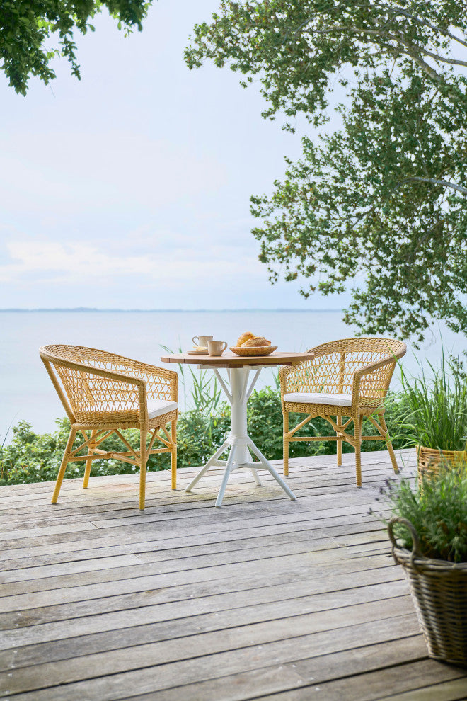 Emma Dining Chair With Cushion, Natural Finish, Canvas White Upholstery