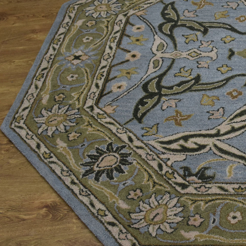 HAND TUFTED WOOL ECO-FRIENDLY AREA RUGS, Blue Green Color, Oriental Design