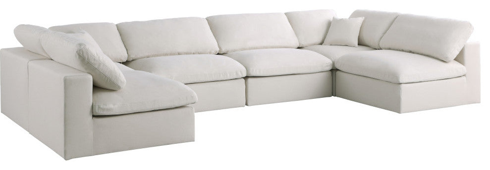 Plush Velvet / Down Standard Comfort 6-Piece U-Shaped Modular Sectional, Cream