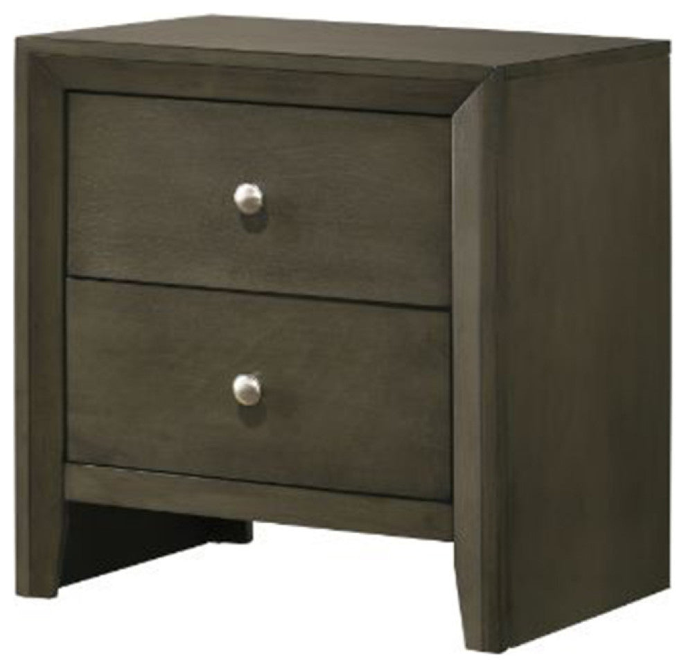 Benzara BM269075 Nightstand With 2 Drawers and Panel Base Support, Gray