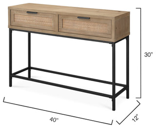 Luxe Woven Raffia Front 2 Drawer Console Table Casual Light Wood 40"