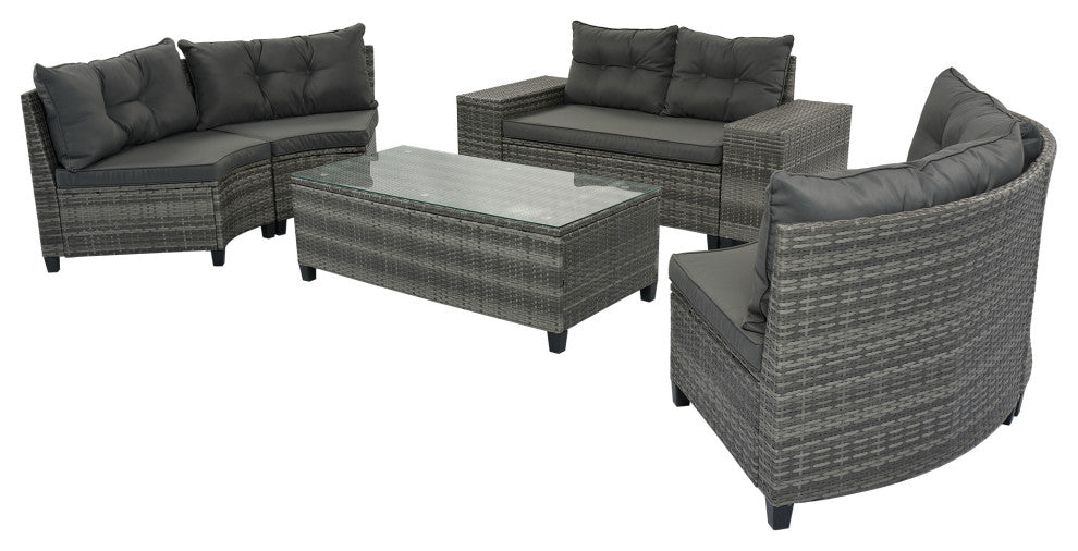 8 Pieces Outdoor Wicker Curved Patio Sectional with Coffee Table and Cushions, Gray