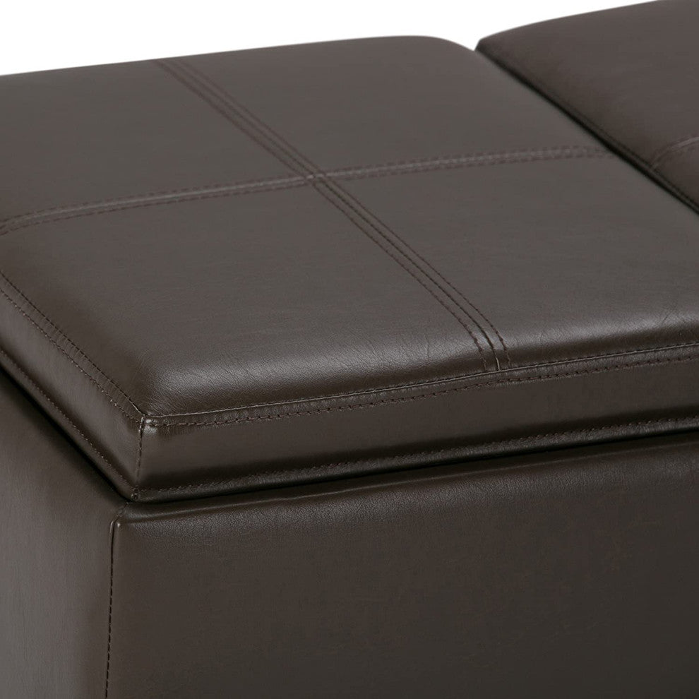 Modern Storage Ottoman, 3 Cushioned Flip Over Serving Trays, Chocolate Brown