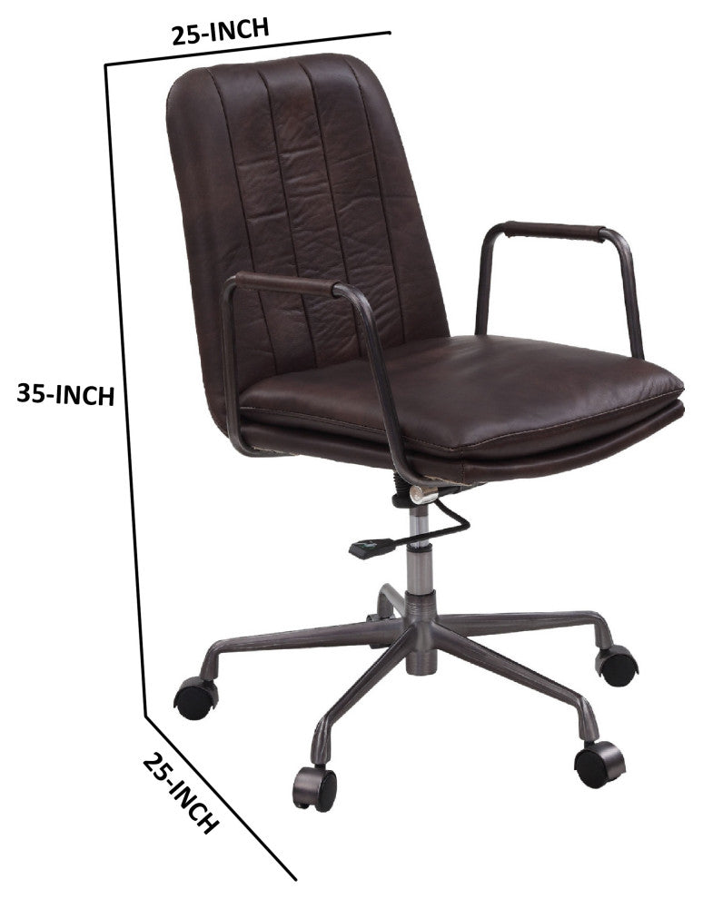 Benzara BM268944 Office Chair With Leather Seat/Channel Stitching, Dark Brown
