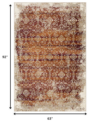 5"x8" Rust Ivory Distressed Diamonds Area Rug
