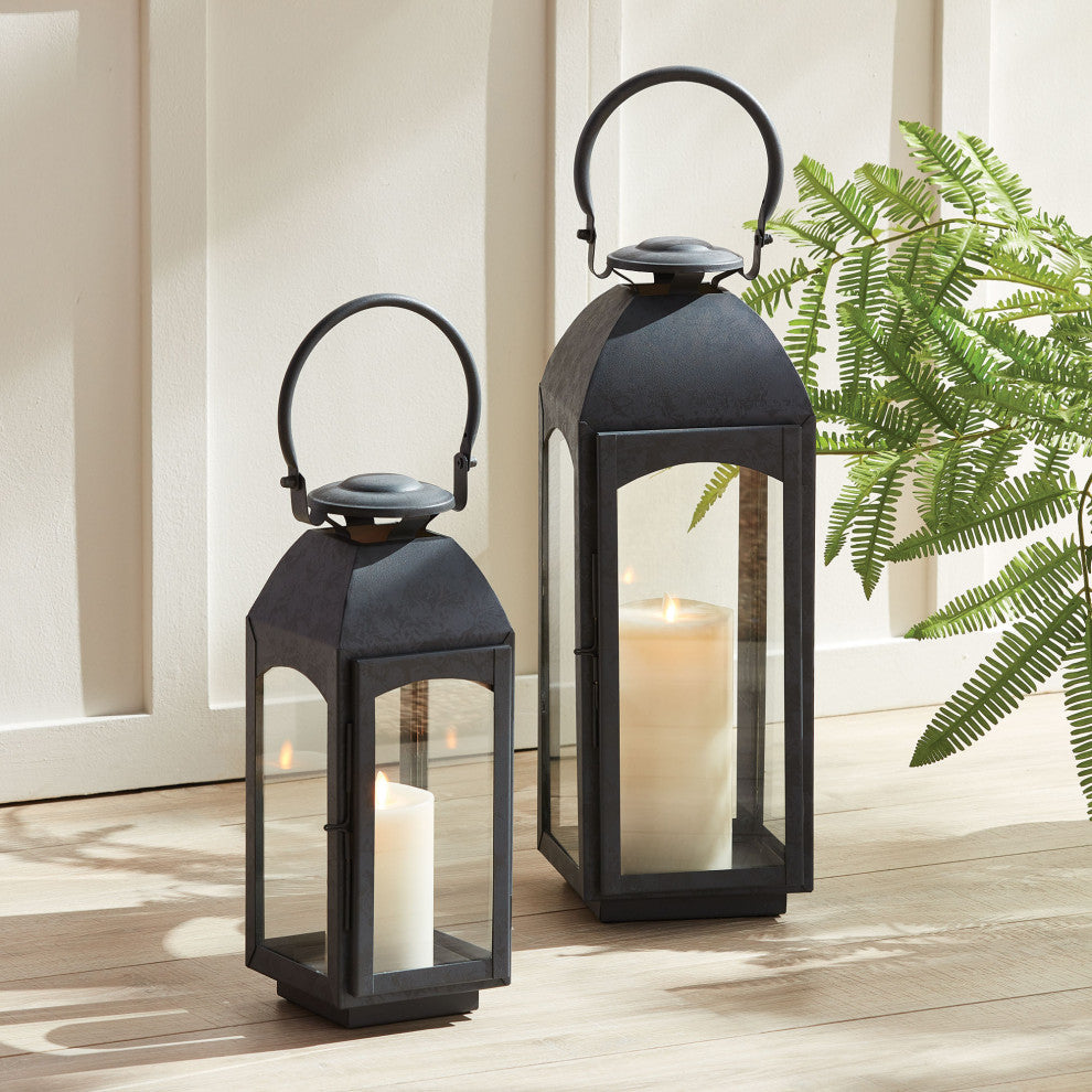 Antoinne Outdoor Lantern, Large, Gray, 7.25x7.75x20.5