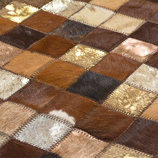 Cowhide Patchwork Rug, Vesta, Grizzly Metal, 6' X 9'
