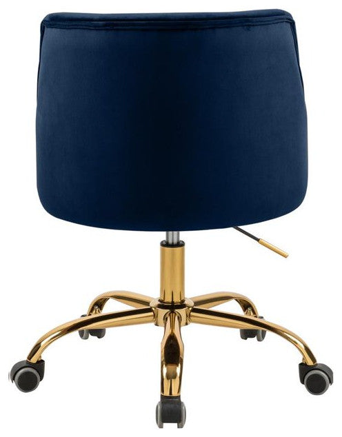 Elegant Office Chair, Velvet Seat & Buttonless Tufted Round Back, Navy/Gold