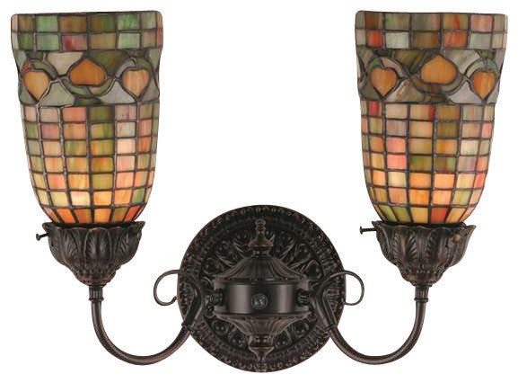 14 5"W Tiffany Acorn 2 Lt Wall Sconce